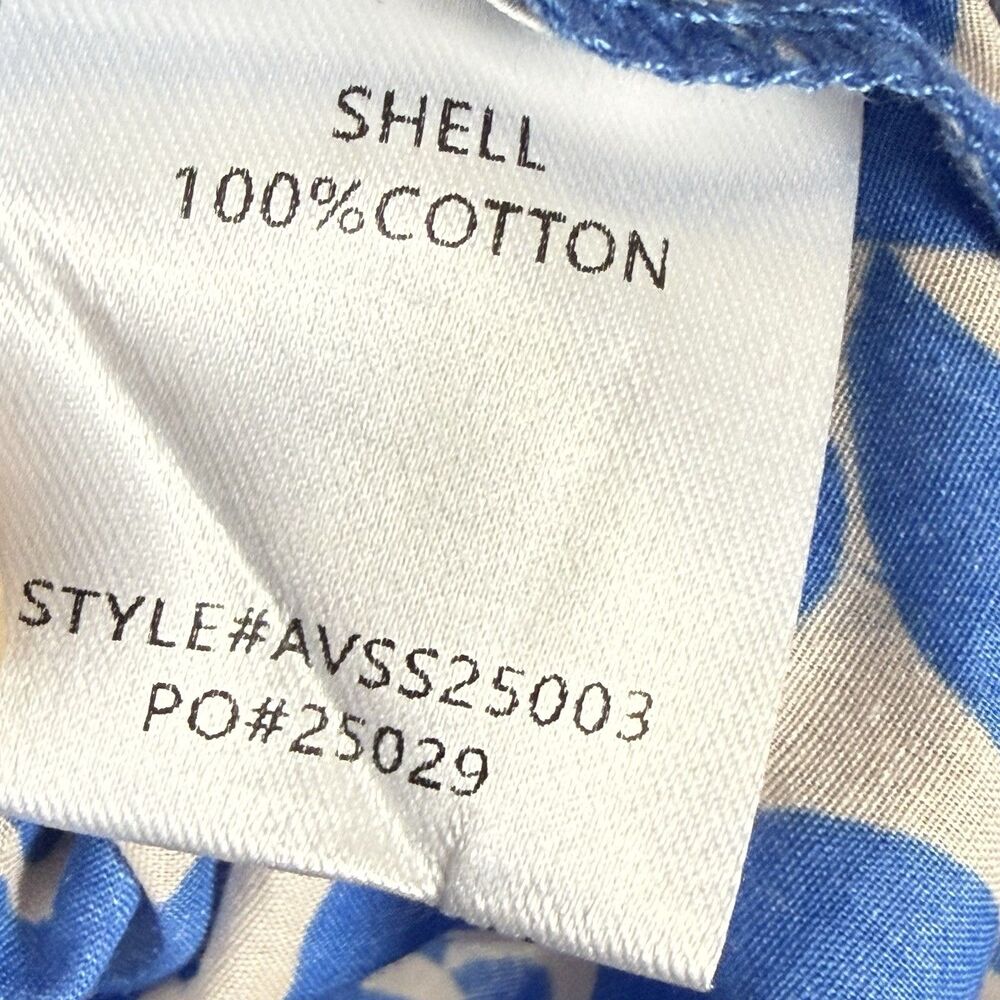 Avara Flutter Sleeve Pleated Blouse Women Size XS Blue White Cotton Button Front - Picture 11 of 12